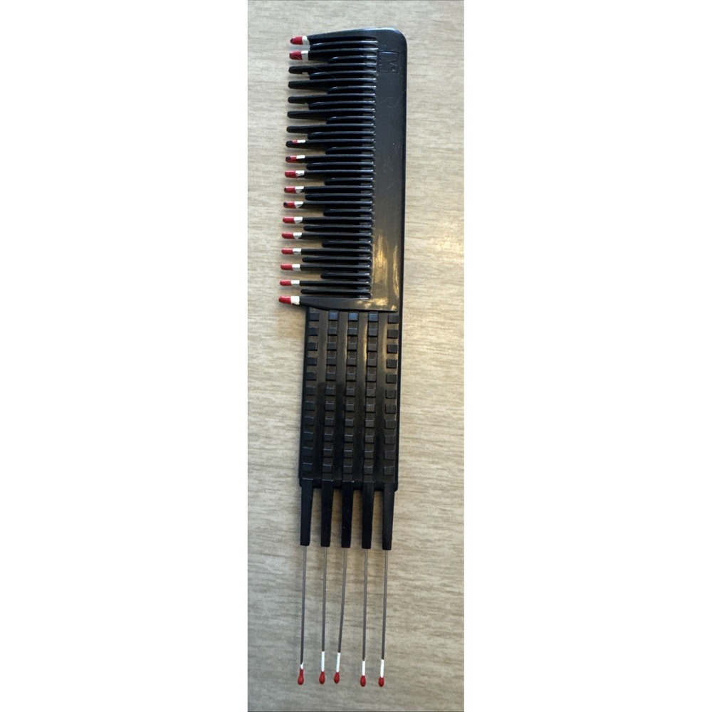 Vintage MEBCO Hair Comb/Pick Combo W/Teeth Lift Pic Style Colored Tips Retro